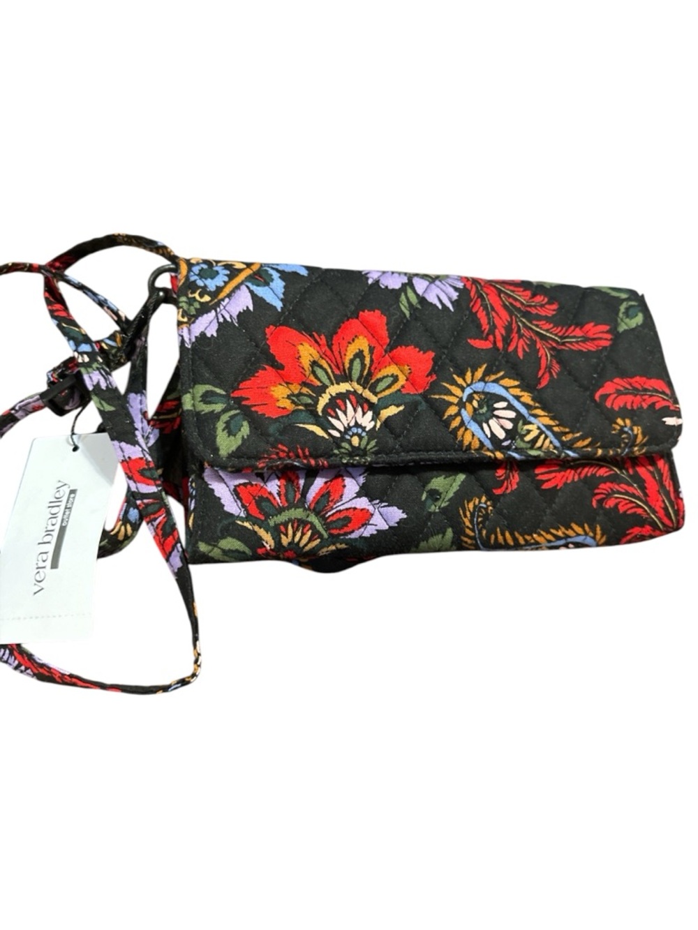 Vera Bradley Black Quilted Crossbody with Red & Purple Floral Print